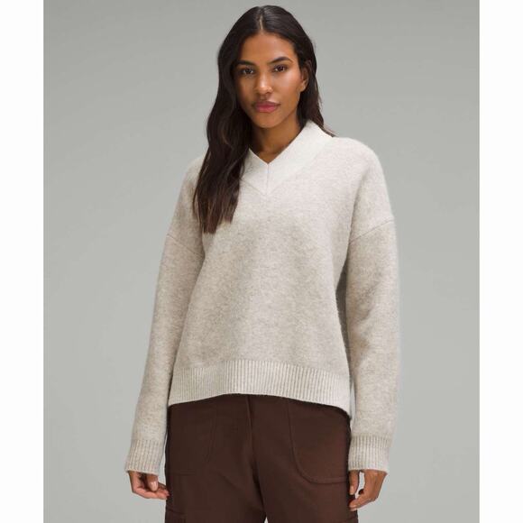 lululemon athletica Sweaters - Lululemon Alpaca Wool Blend V-Neck Heathered White Opal Sweater